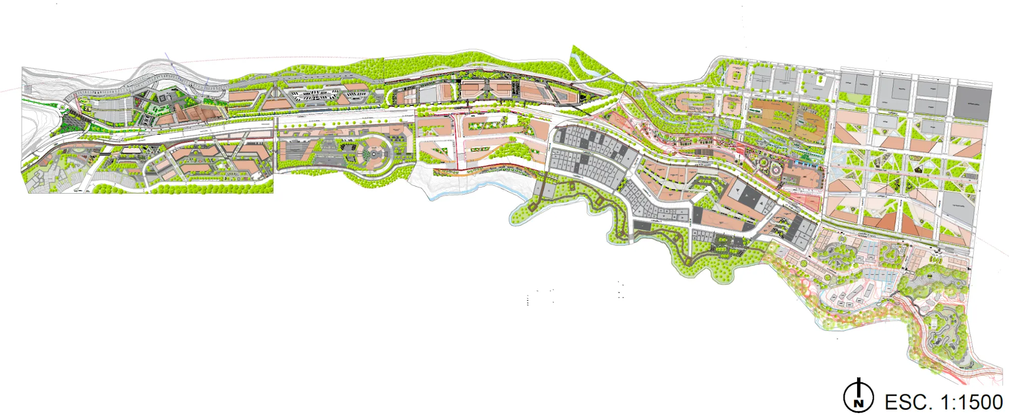 Planta urbana general de la intervención del eje San Mateo a escala 1:1500.