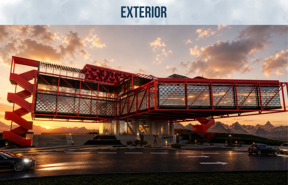 Aproximación a la megaestructura y al espacio público del acceso.