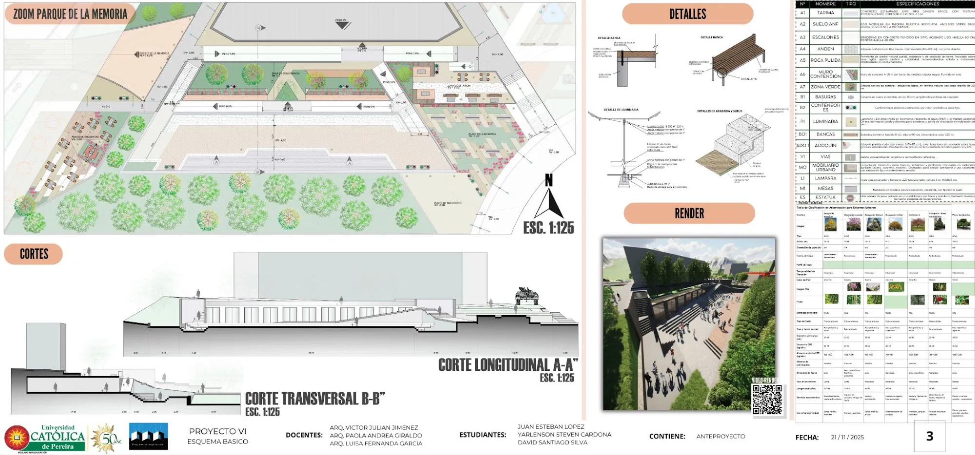 Render de la plaza de la memoria propuesta.